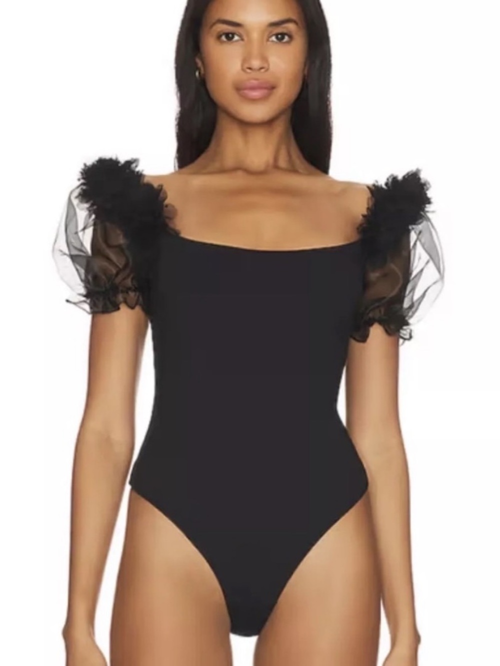 Free People Intimately Pretty Petals Bodysuit in Black